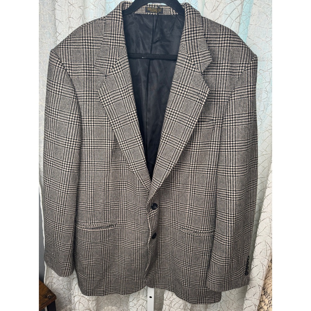 Vintage Oscar de la Renta Men's Blazer‎ Glen Plaid Wool Cashmere Blend Tan 44L